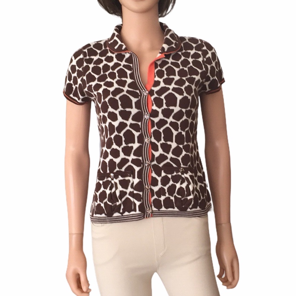 Vintage Talbots 100% Cotton Cap Sleeve Animal Print Cardigan Hong Kong NWOT